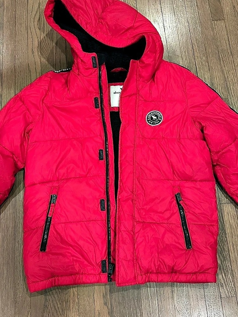 Abercrombie Kids Size 13/14 Hooded Puffer Jacket Red